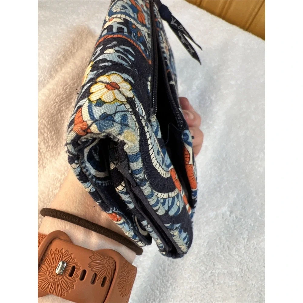 Vera Bradley Trifold Wallet Magnetic Closure Navy Light Blue And Orange Used - Picture 8 of 11